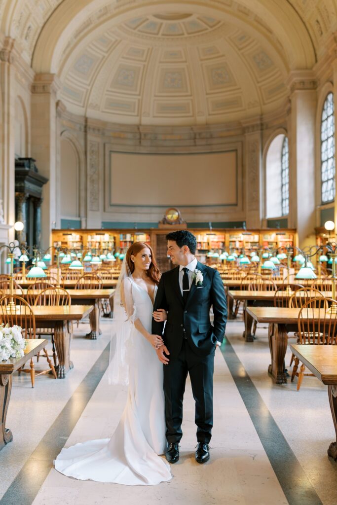 Boston Public Library bride and groom portait