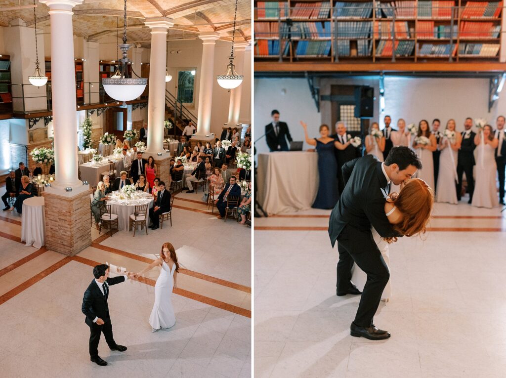 Bride and groom first dance for Boston Public Library wedding