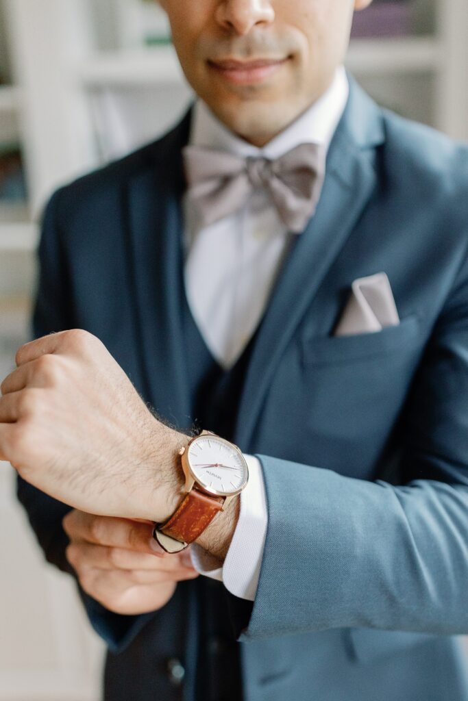 Groom's watch detail photography for  Boston winter wedding at The Lenox Hotel