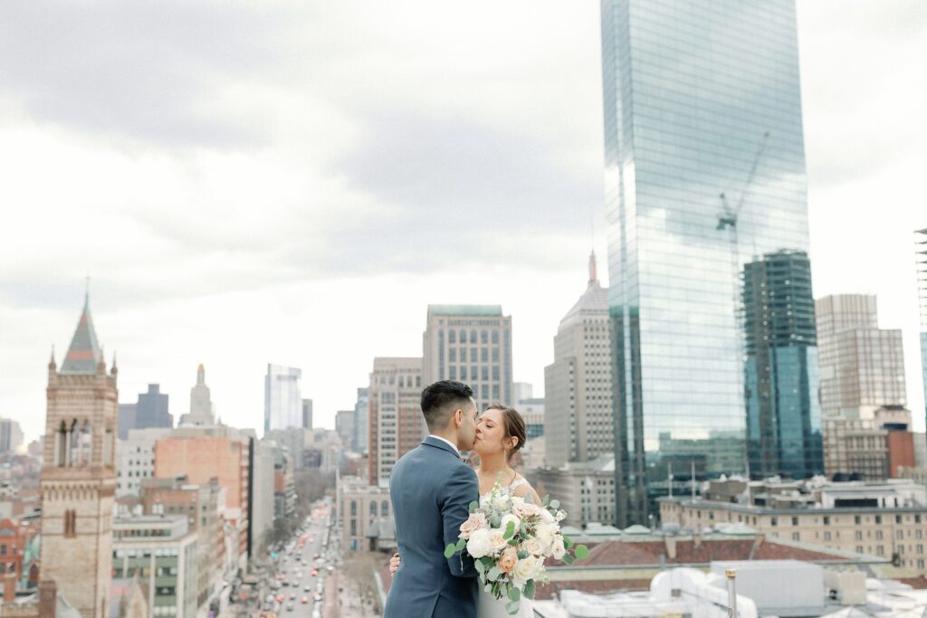  Bride and groom first look on the rooftop of The Lenox Hotel in Boston
