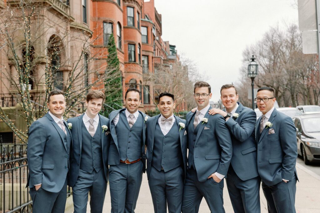 Groom and groomsmen portrait for Boston winter wedding