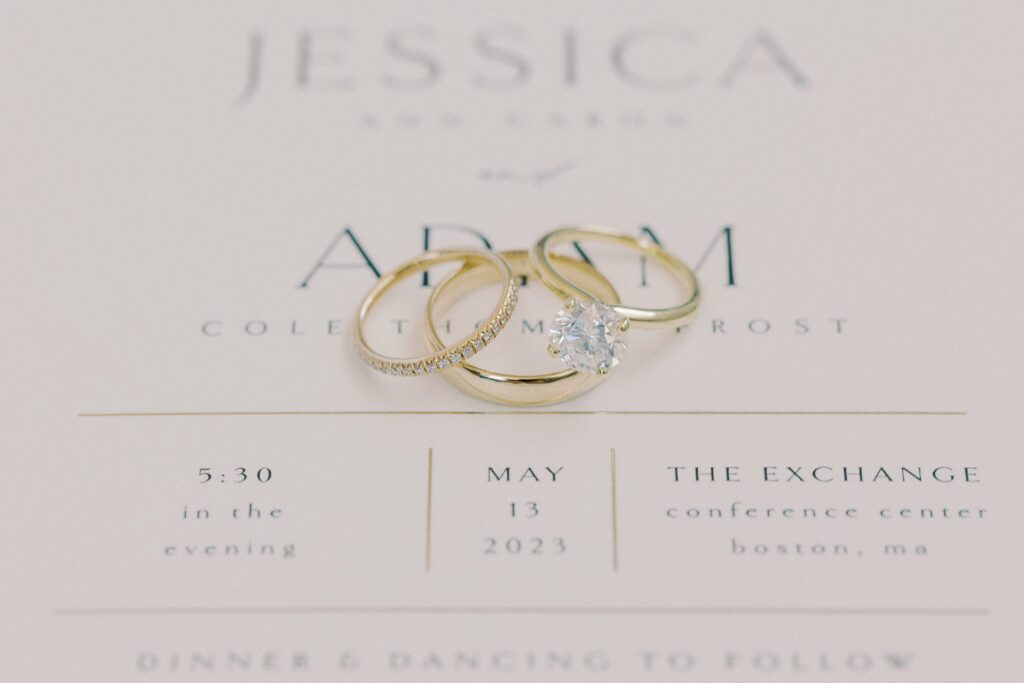 Wedding bands and engagement ring detail photos for Boston wedding