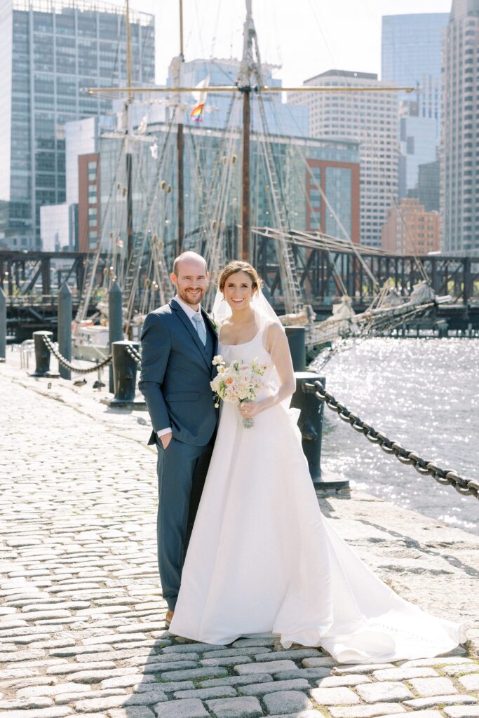 Bride and groom wedding day portrait for Boston Seaport wedding at The Exchange Conference Center 