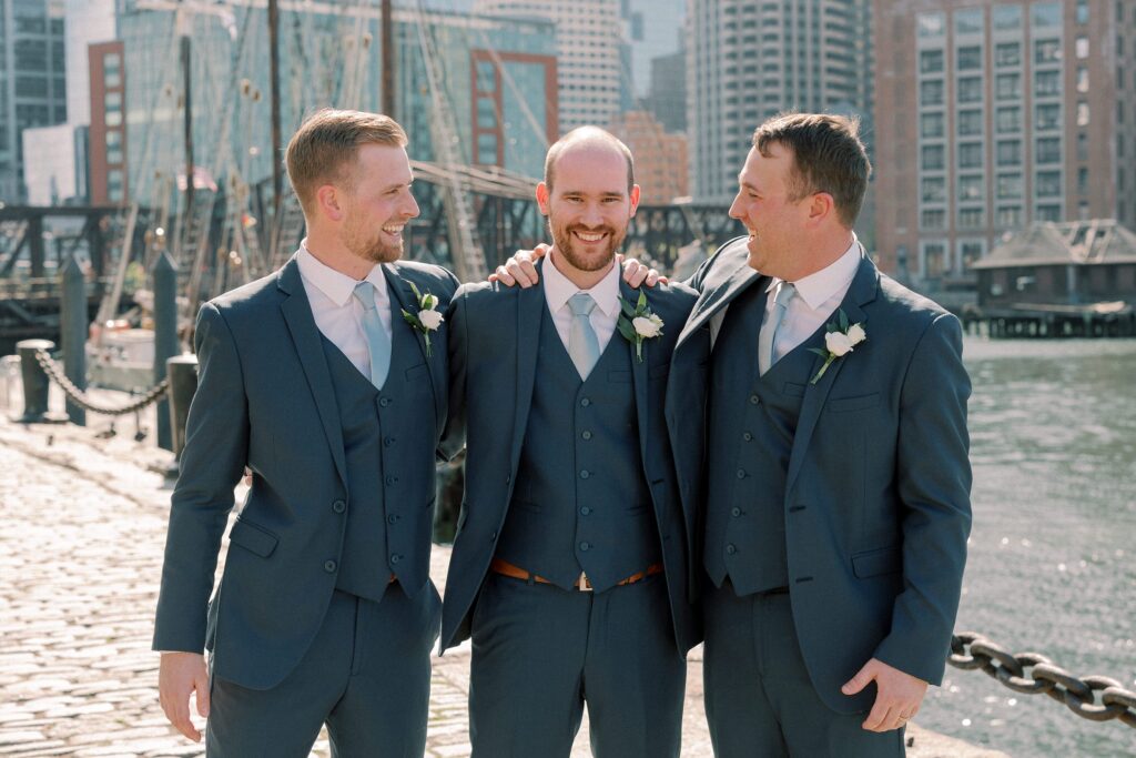Groom and groomsmen portrait for Boston Seaport wedding at The Exchange Conference Center 