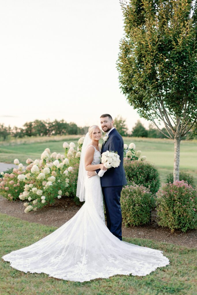 Bride and groom portrait for Plymouth Golf Club wedding