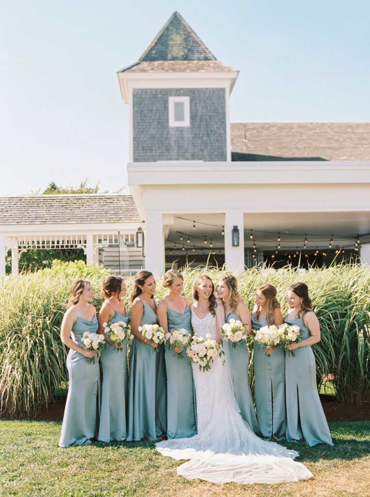 Bride and bridesmaid portrait at the Wychmere Beach Club on Cape Cod