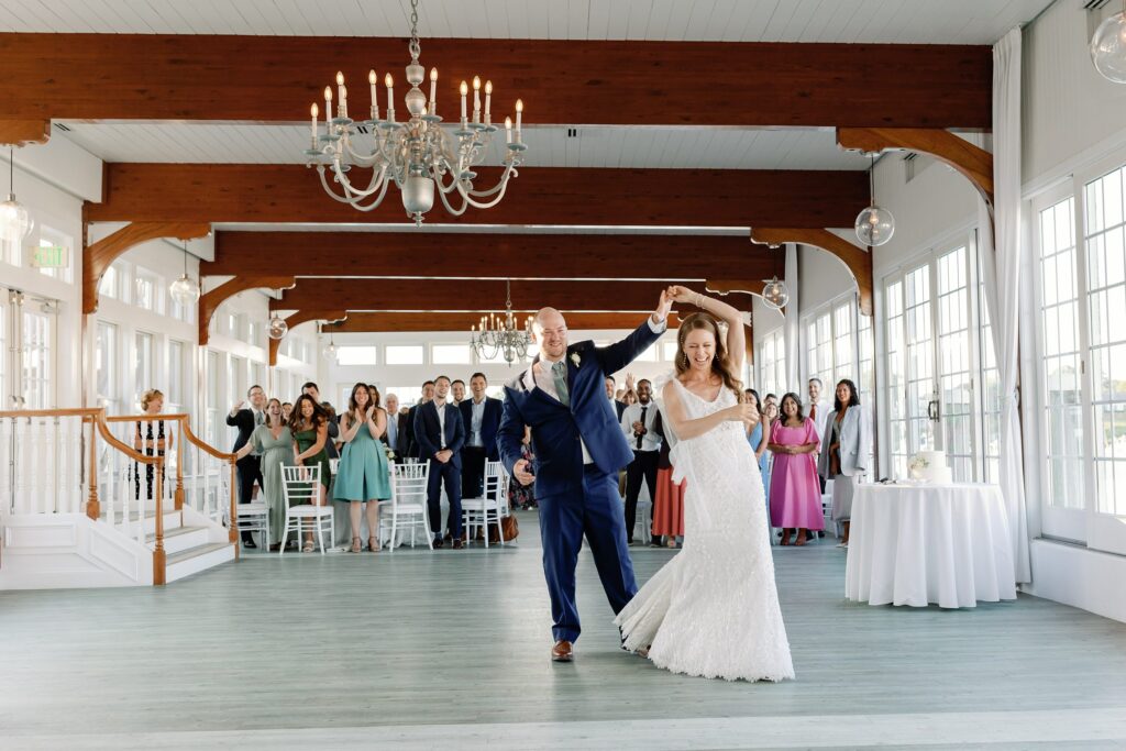 Bride and groom first dance at the Wychmere Beach Club summer wedding on Cape Cod