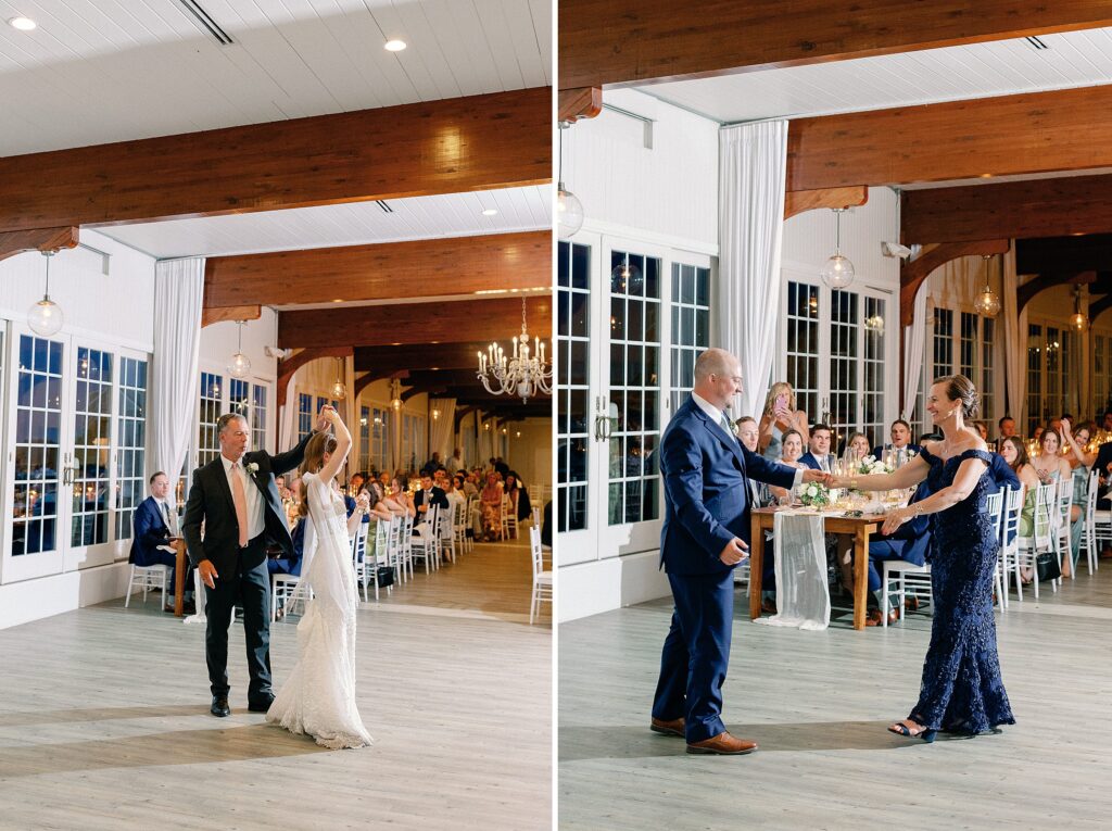 Parent dances during summer wedding on Cape Cod