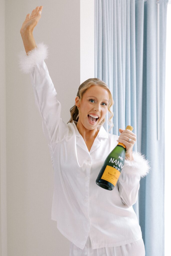 Bridal portrait with champagne for wedding at The Newbury Boston