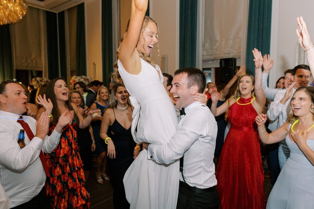 Bride and groom dancing during reception at Back Bay wedding