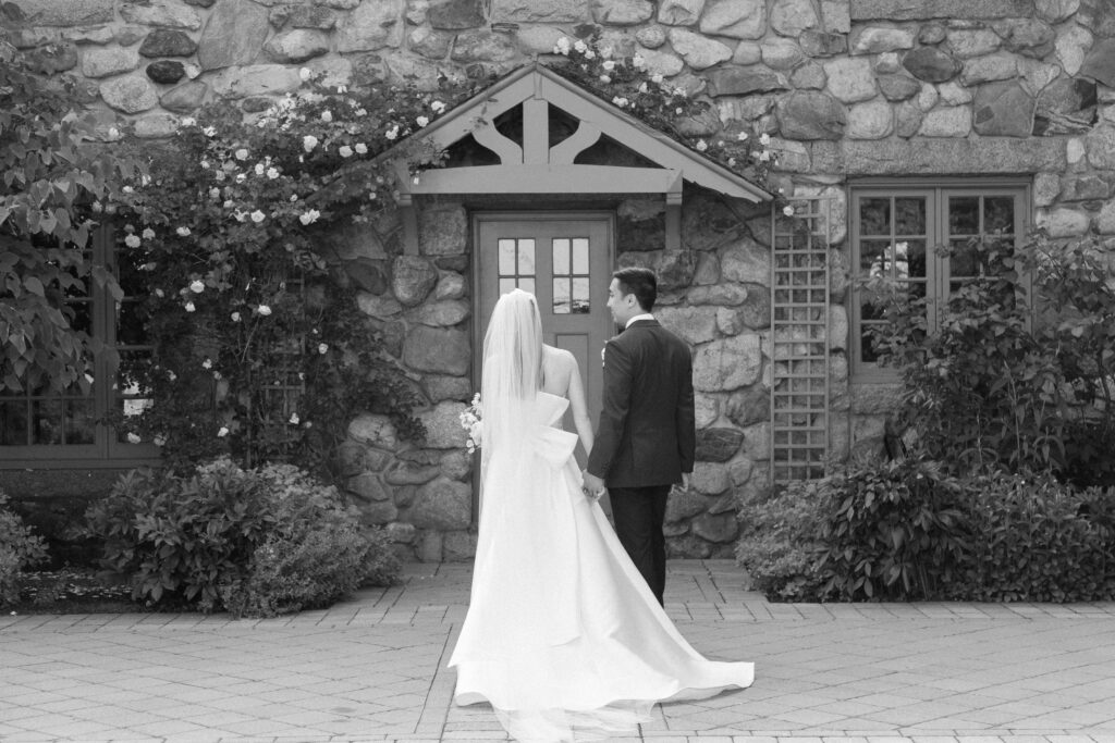 Black and white bride and groom photo at Willowdale Estate