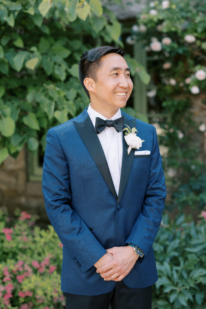Groom portrait before ceremony at Willowdale Estate