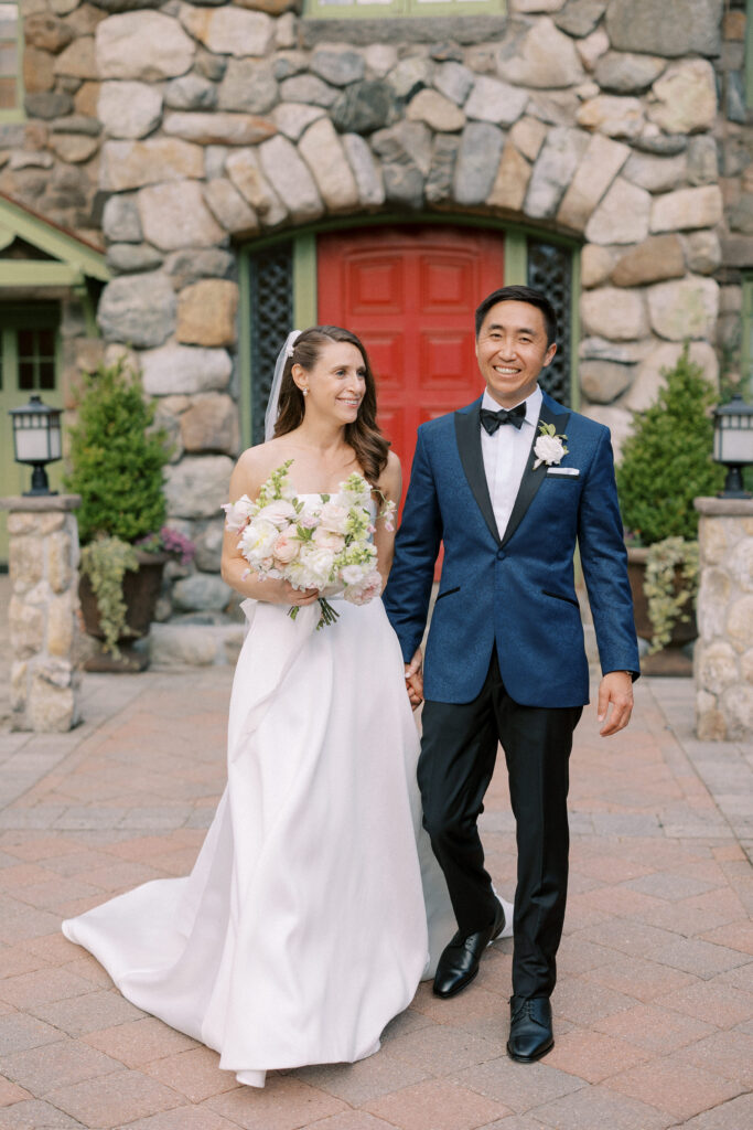 Bride and groom wedding portrait at Willowdale Estate courtyard