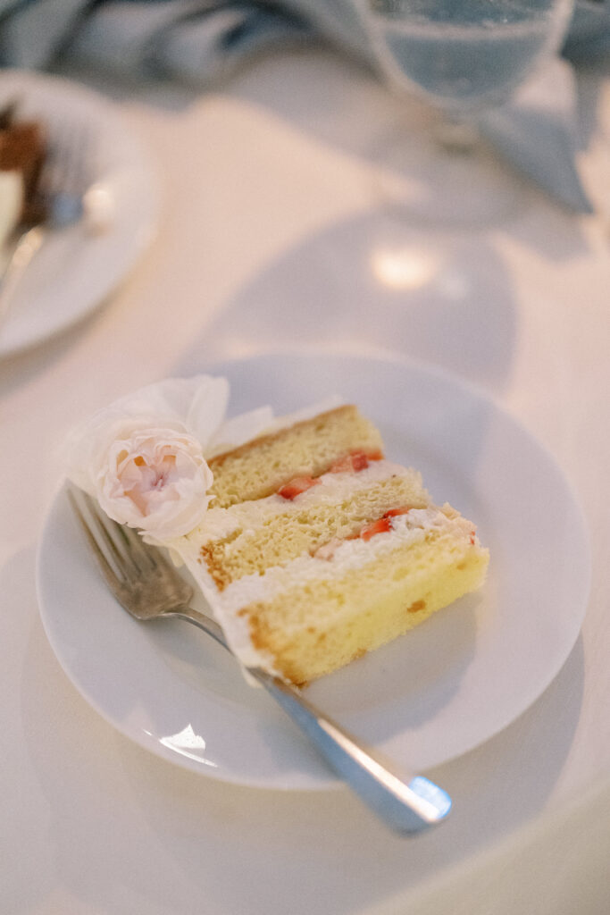 Detail photo of strawberries and cream wedding cake 