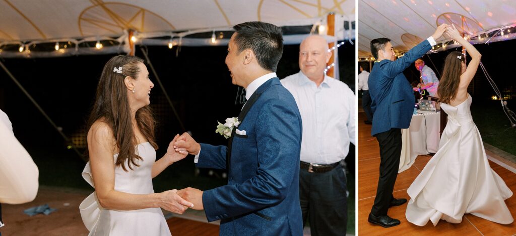 Bride and groom dancing under tent at Willowdale Estate