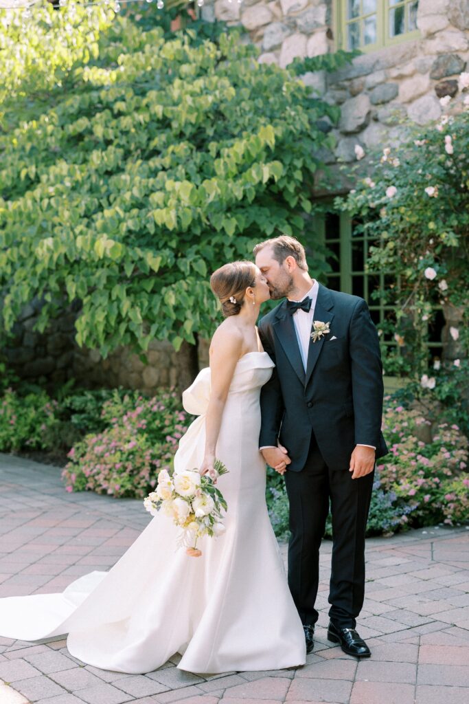 Bride and groom portrait for summer North Shore wedding at Willowdale Estate