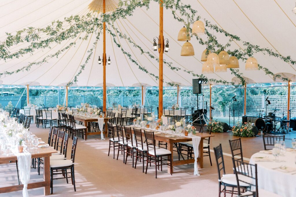 Outdoor tented wedding reception for Boston North Shore wedding at Willowdale Estate