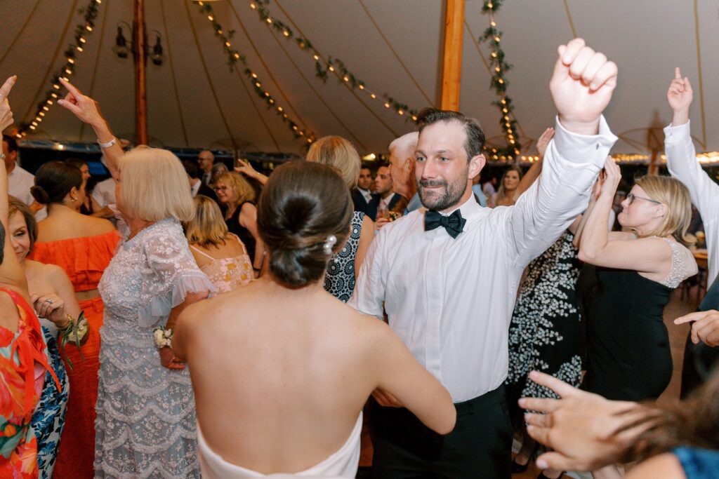 Bride and groom on the dance floor at North Shore wedding at Willowdale Estate