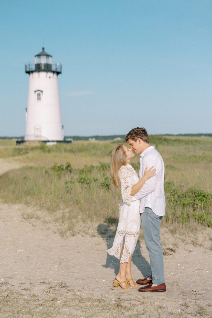 Summer engagement photos at the Edgartown Lighthouse 