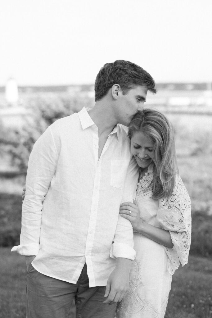 Black and white couple photo during engagement session 