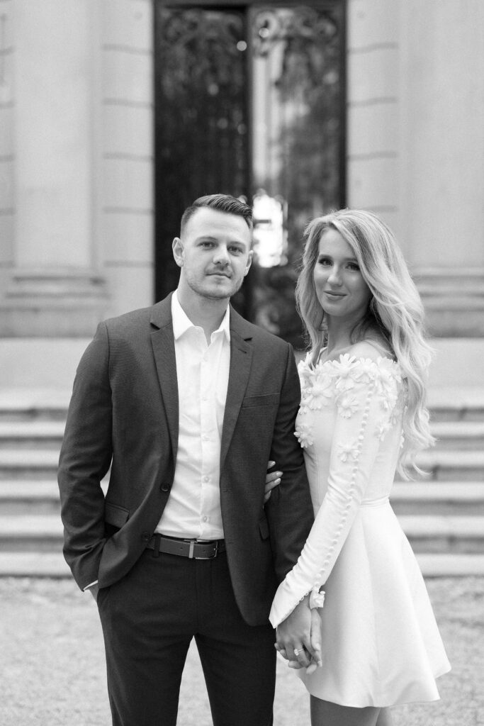 Black and white Newport Engagement Photos at The Elms 