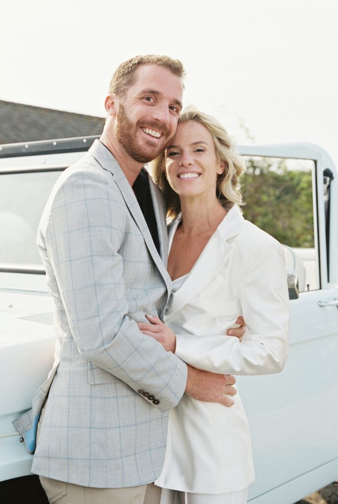 Couple photography with a blue bronco on Martha's Vineyard