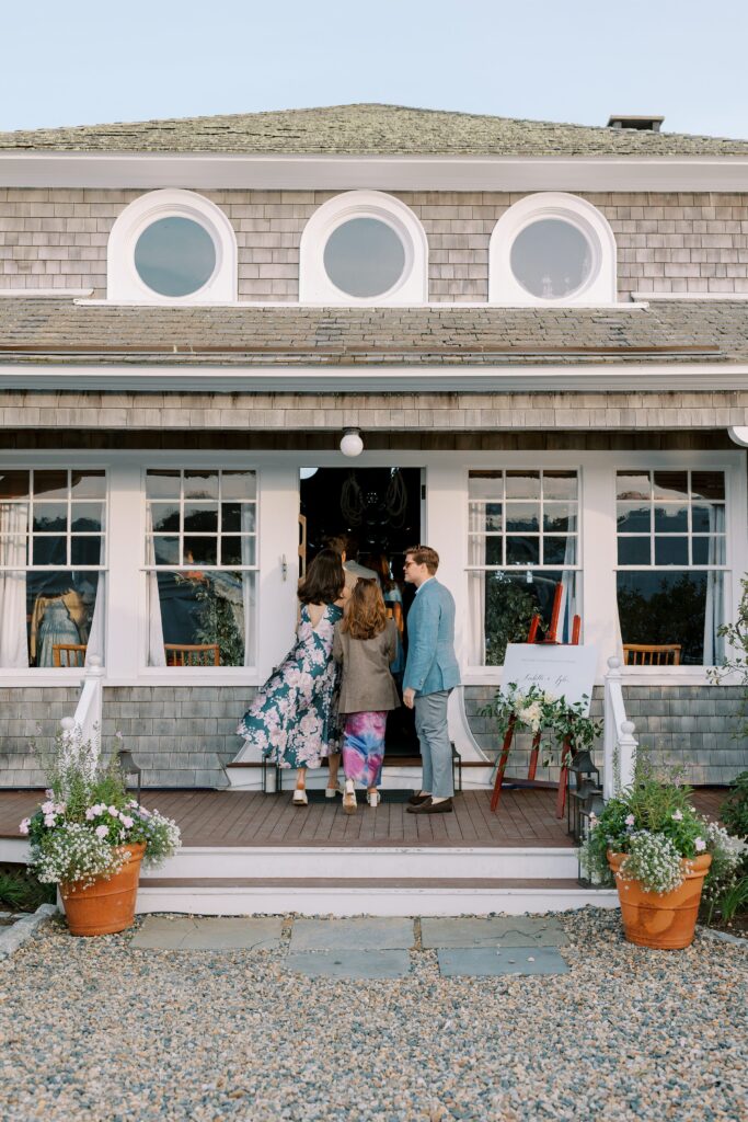 Guests entering the rehearsal dinner at the Edgartown Reading Room
