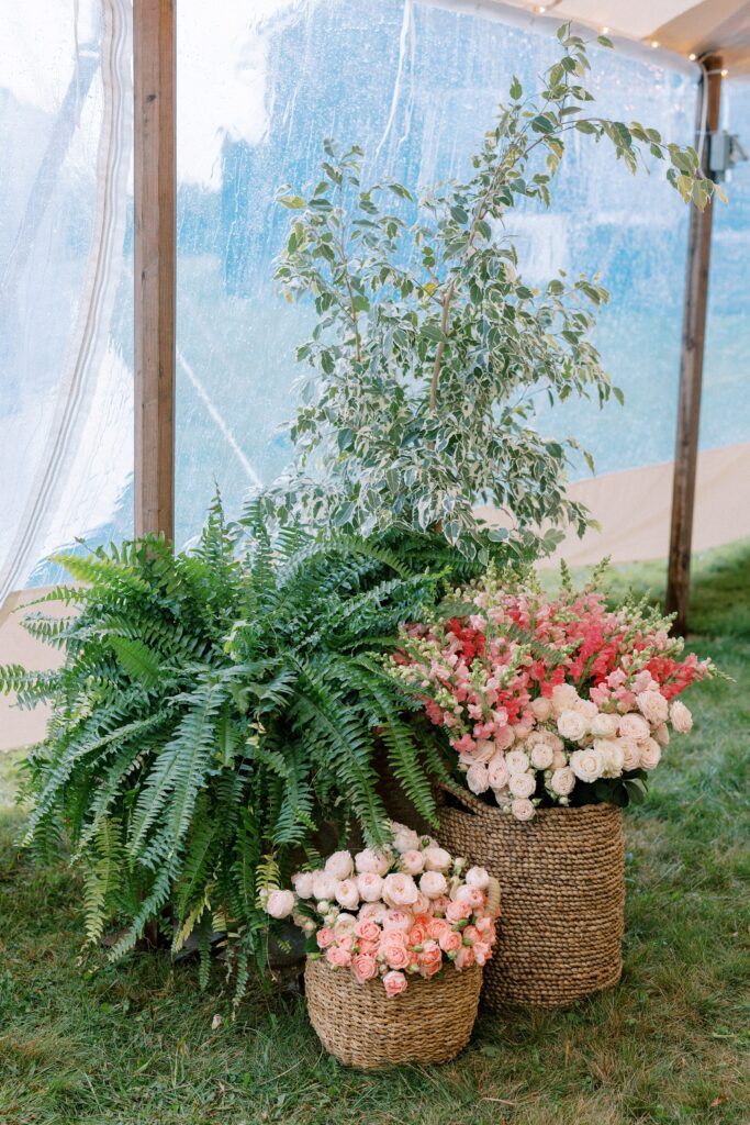 Natural and organic flower decor for Martha's Vineyard wedding on a rainy day