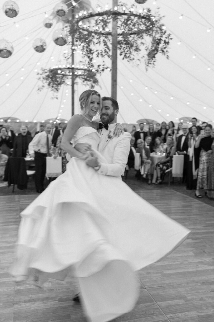 Bride and groom first dance during Martha's Vineyard tented wedding