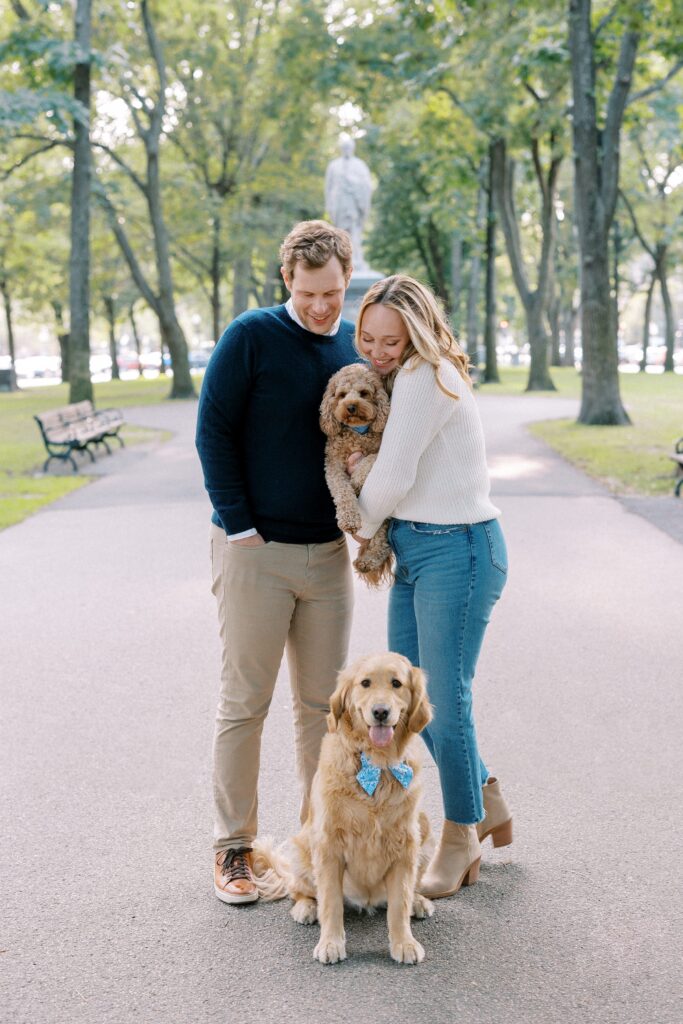 Boston dog lovers engagement photos on Comm Ave