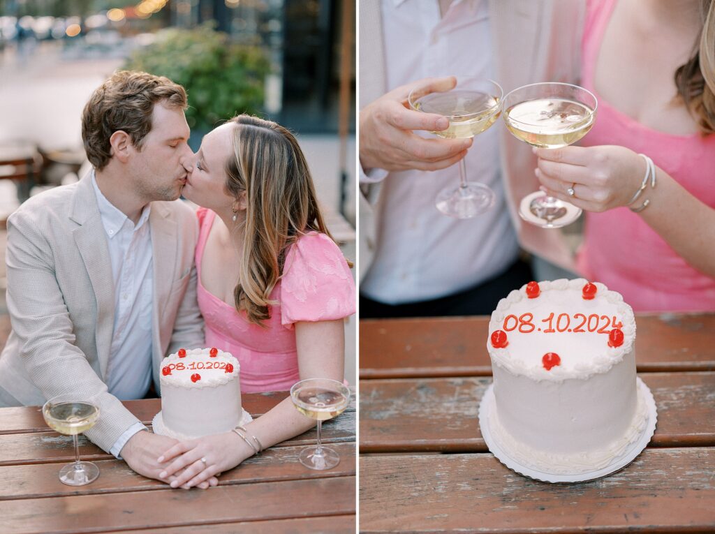 Custom cake with wedding date for engagement session prop