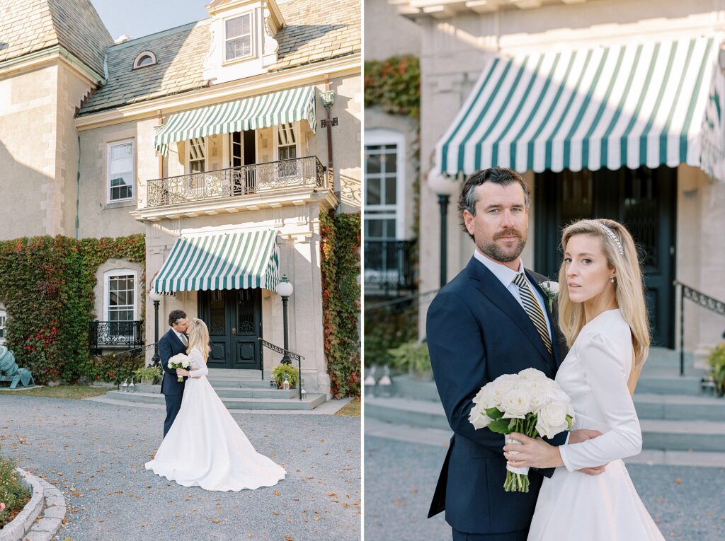 New York Yacht Club Harbour Court Wedding portraits with bride and groom in Newport