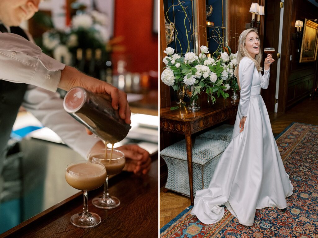 Bride holding espresso martini 